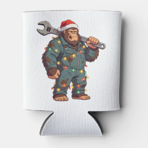 Bigfoot Sasquatch Mechanic Christmas Blue Collar Can Cooler