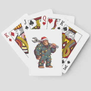 Bigfoot Sasquatch Mechanic Christmas Blue Collar Playing Cards