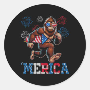 Bigfoot Sasquatch Merica Fireworks 4th Of July Pat Classic Round Sticker