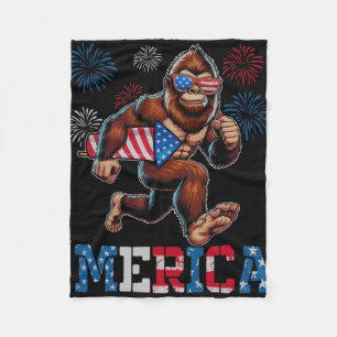 Bigfoot Sasquatch Merica Fireworks 4th Of July Pat Fleece Blanket