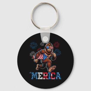 Bigfoot Sasquatch Merica Fireworks 4th Of July Pat Key Ring