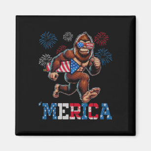 Bigfoot Sasquatch Merica Fireworks 4th Of July Pat Magnet