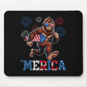 Bigfoot Sasquatch Merica Fireworks 4th Of July Pat Mouse Mat