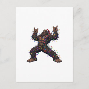 Bigfoot Sasquatch Merry Metal Christmas Rock Holiday Postcard