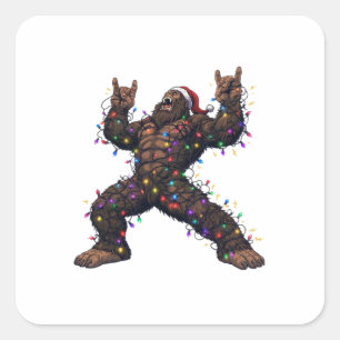 Bigfoot Sasquatch Merry Metal Christmas Rock Square Sticker