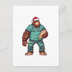 Bigfoot Sasquatch Nurse Christmas Healthcare Holiday Postcard