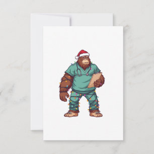 Bigfoot Sasquatch Nurse Christmas Healthcare Thank You Card
