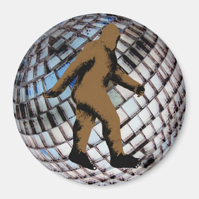 Bigfoot Sasquatch on Disco Ball Magnet (Front)