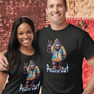 Bigfoot Sasquatch Peace Out Sign T-Shirt