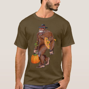 Bigfoot Sasquatch Pilgrim Pizza Lovers Pumpkin Veg T-Shirt