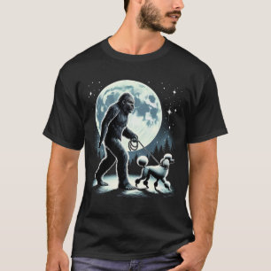 Bigfoot Sasquatch Poodle Walking Dog Lover Moon T-Shirt