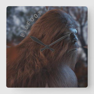 BIGFOOT SASQUATCH PORTRAIT IN PROFILE AT DUSK IV SQUARE WALL CLOCK