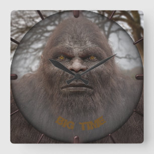 BIGFOOT SASQUATCH PORTRAIT SQUARE WALL CLOCK