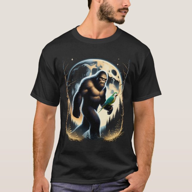 Bigfoot Sasquatch Quaker Parrot Owner Lover Full T-Shirt (Front)
