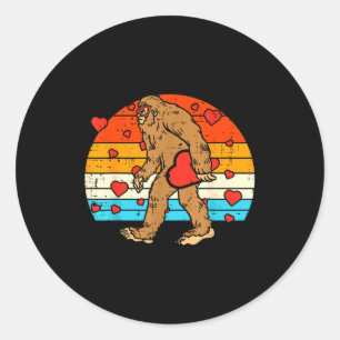 Bigfoot Sasquatch Retro Heart Funny Valentines Day Classic Round Sticker