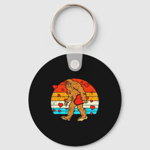 Bigfoot Sasquatch Retro Heart Funny Valentines Day Key Ring