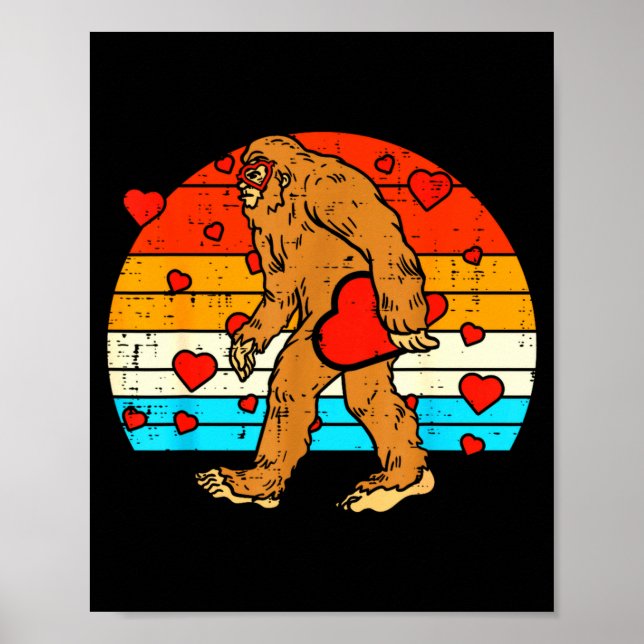 Bigfoot Sasquatch Retro Heart Funny Valentines Day Poster (Front)