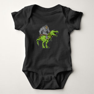 Bigfoot Sasquatch Riding Dinosaur T rex Baby Bodysuit