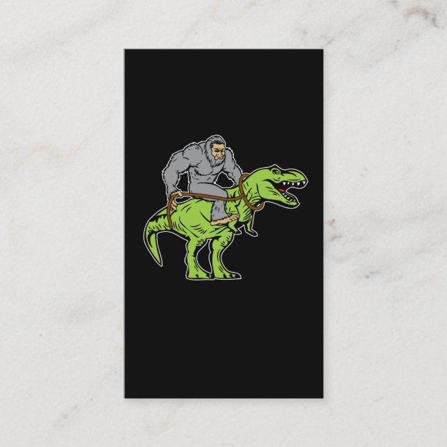 Bigfoot Sasquatch Riding Dinosaur T rex Business Card (Front)