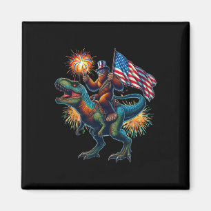 Bigfoot Sasquatch Riding Dinosaur T Rex. Funny 4th Magnet