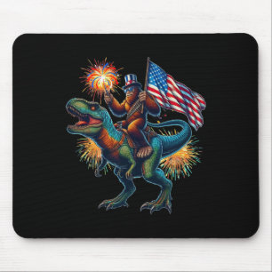 Bigfoot Sasquatch Riding Dinosaur T Rex. Funny 4th Mouse Mat