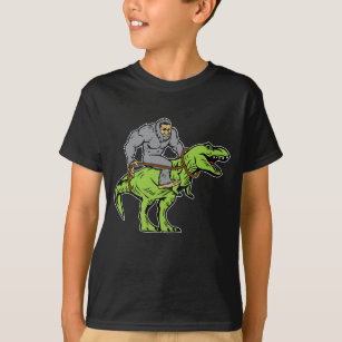 Bigfoot Sasquatch Riding Dinosaur T rex T-Shirt