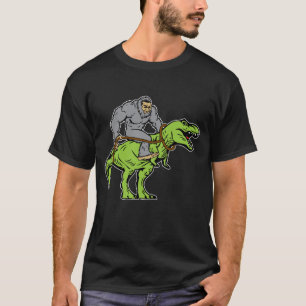 Bigfoot Sasquatch Riding Dinosaur T rex T-Shirt