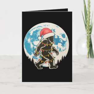Bigfoot Sasquatch Santa Moon Christmas Lights Xmas Card