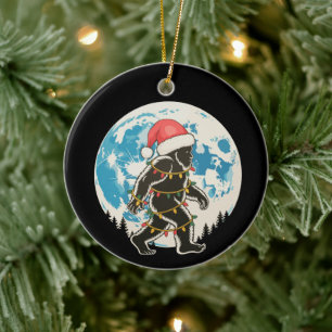Bigfoot Sasquatch Santa Moon Christmas Lights Xmas Ceramic Tree Decoration