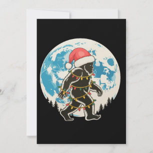 Bigfoot Sasquatch Santa Moon Christmas Lights Xmas Invitation