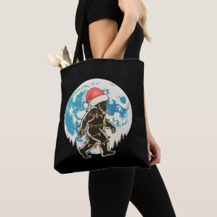 Bigfoot Sasquatch Santa Moon Christmas Lights Xmas Tote Bag