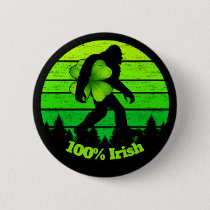 Bigfoot Sasquatch Shamrock 100% Irish Green Design 6 Cm Round Badge