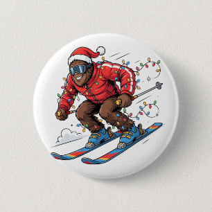 Bigfoot Sasquatch Skiing Christmas 2026 Holiday 6 Cm Round Badge