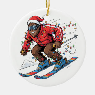 Bigfoot Sasquatch Skiing Christmas 2026 Holiday Ceramic Tree Decoration
