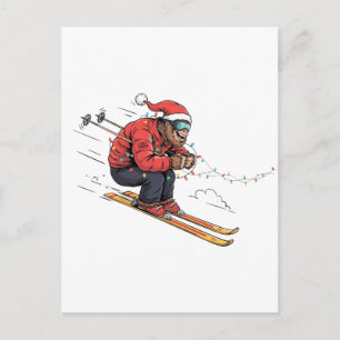 Bigfoot Sasquatch Skiing Christmas Ice Skiing Holiday Postcard