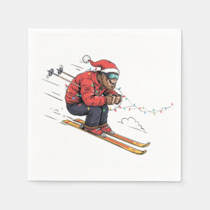 Bigfoot Sasquatch Skiing Christmas Ice Skiing Napkin