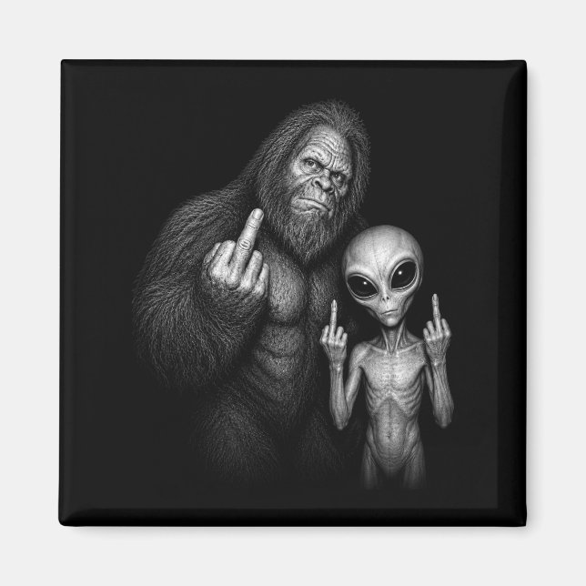Bigfoot Sasquatch Space Alien Middle Finger  Magnet (Front)