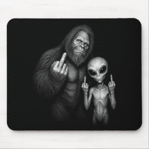 Bigfoot Sasquatch Space Alien Middle Finger Mouse Mat