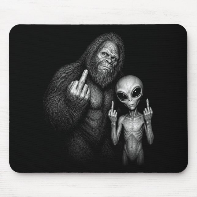 Bigfoot Sasquatch Space Alien Middle Finger  Mouse Mat (Front)