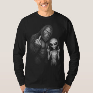 Bigfoot Sasquatch Space Alien Middle Finger T-Shirt