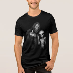 Bigfoot Sasquatch Space Alien Middle Finger Tri-Blend Shirt
