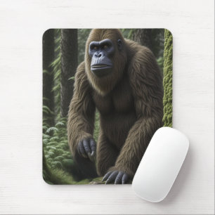 Bigfoot Sasquatch Squatting by a Tree Mouse Mat