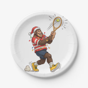 Bigfoot Sasquatch Tennis Christmas 2026 Holiday Paper Plate