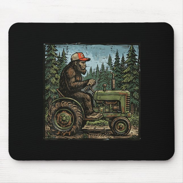 Bigfoot Sasquatch Tractor Funny Farm Farmer Men Mouse Mat (Front)