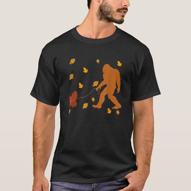 Bigfoot Sasquatch Turkey Autumn Fall Thanksgiving  T-Shirt (Front)