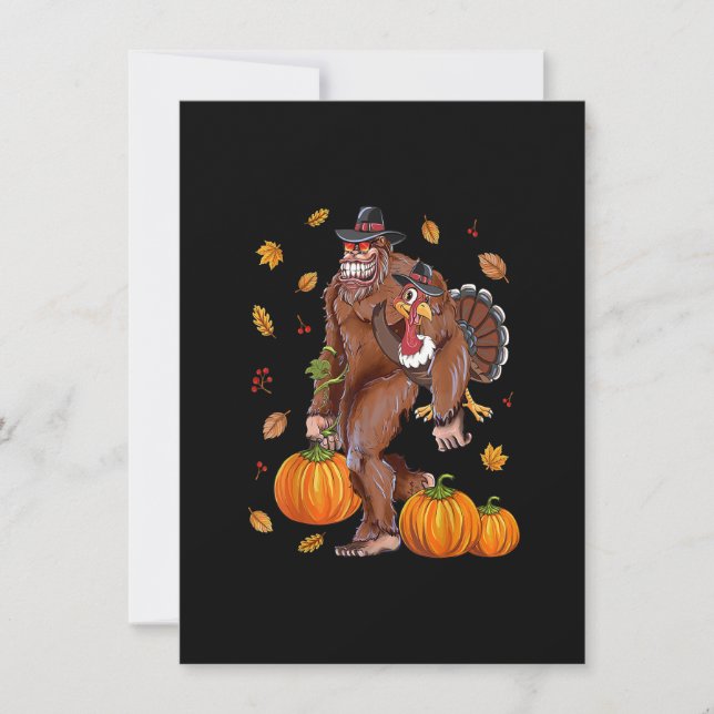 Bigfoot Sasquatch Turkey Pumpkin Happy Thanksgivin Invitation (Front)