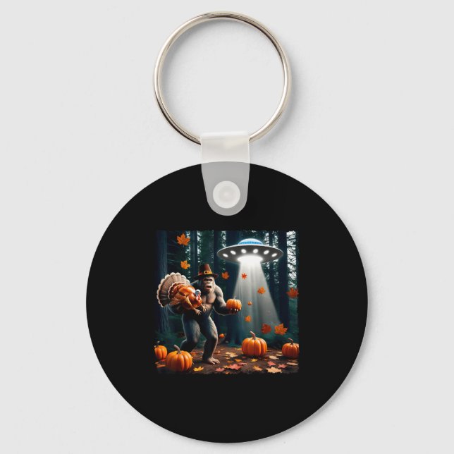 Bigfoot Sasquatch Turkey Ufos Funny Thanksgiving D Key Ring (Front)