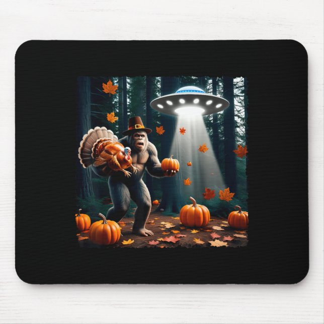 Bigfoot Sasquatch Turkey Ufos Funny Thanksgiving D Mouse Mat (Front)