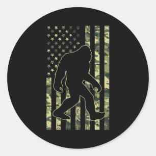 Bigfoot Sasquatch USA Camouflage Flag Classic Round Sticker
