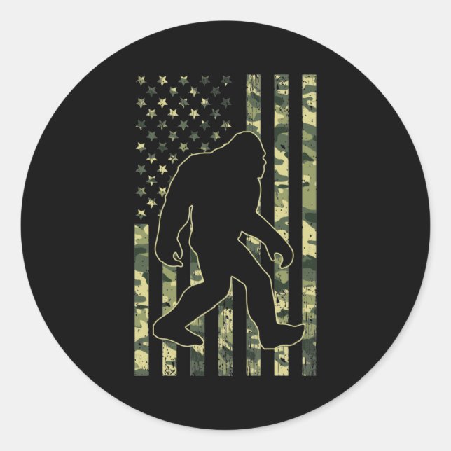 Bigfoot Sasquatch USA Camouflage Flag Classic Round Sticker (Front)